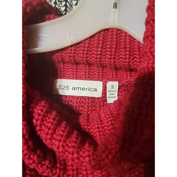 525 America Women’s Small Red Gray Colorblock Cowl Neck Chunky Knit Sweater - Picture 2 of 7
